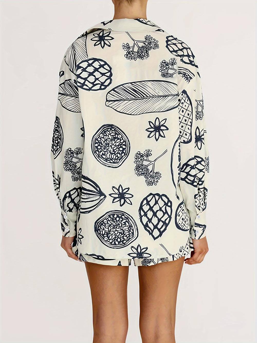 Summer Fruit Print Loose Shirt Shorts Set