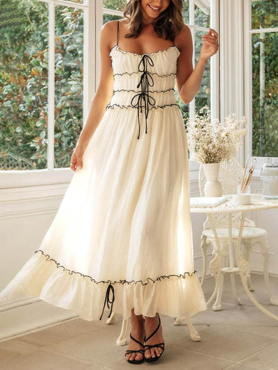 Elegant Off-Shoulder Strap Patchwork Dress