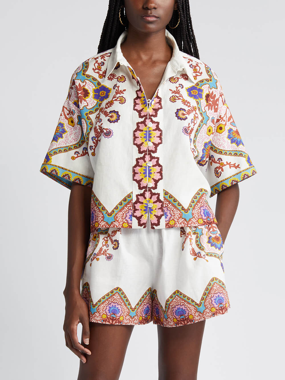 Ethnic Floral Print Shirt And Shorts Suit