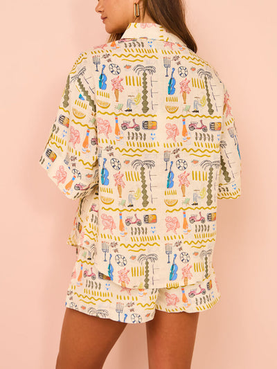 Printed Casual Loose Shorts Set