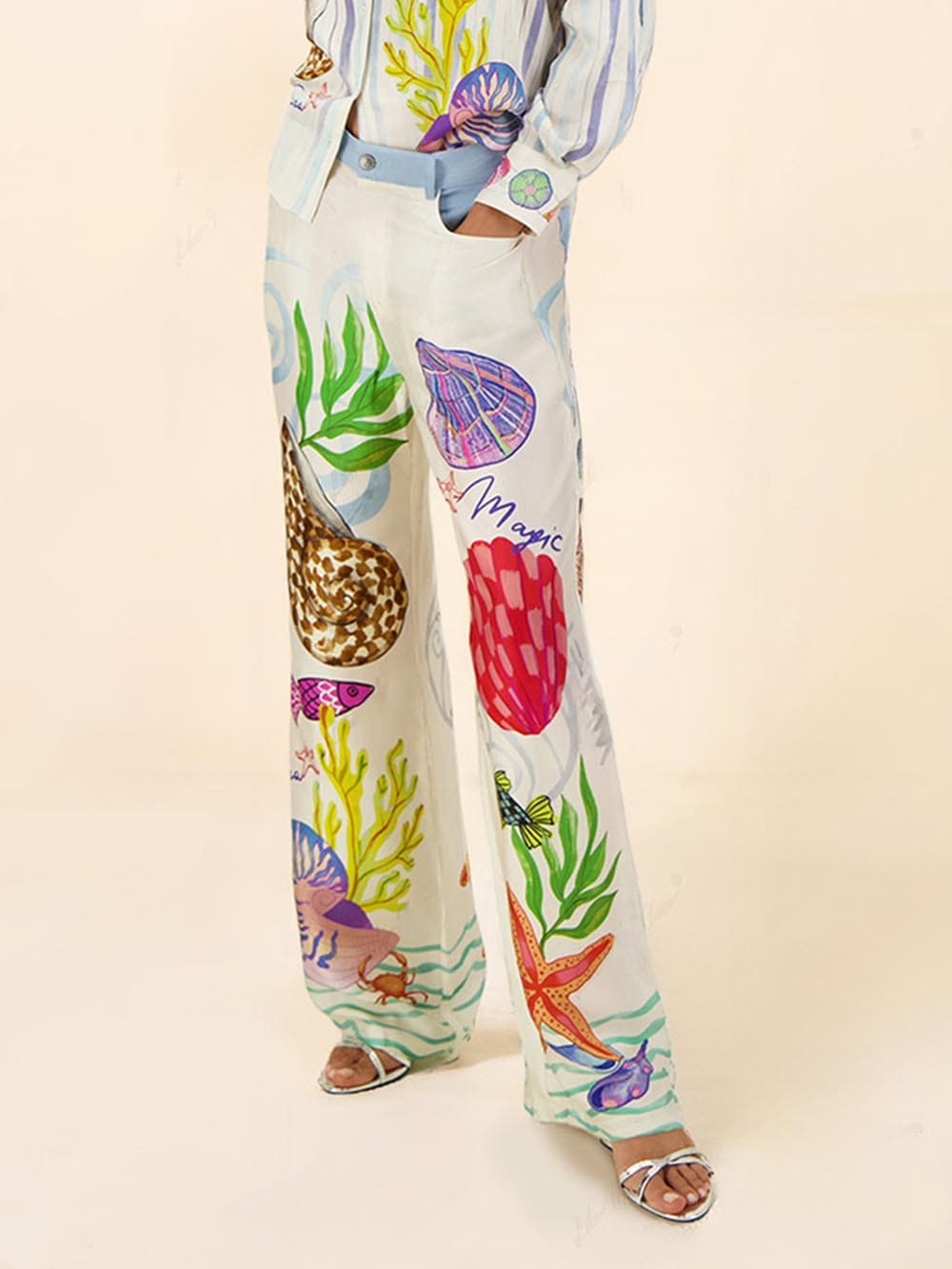 Ocean Theme Print Pants-Set