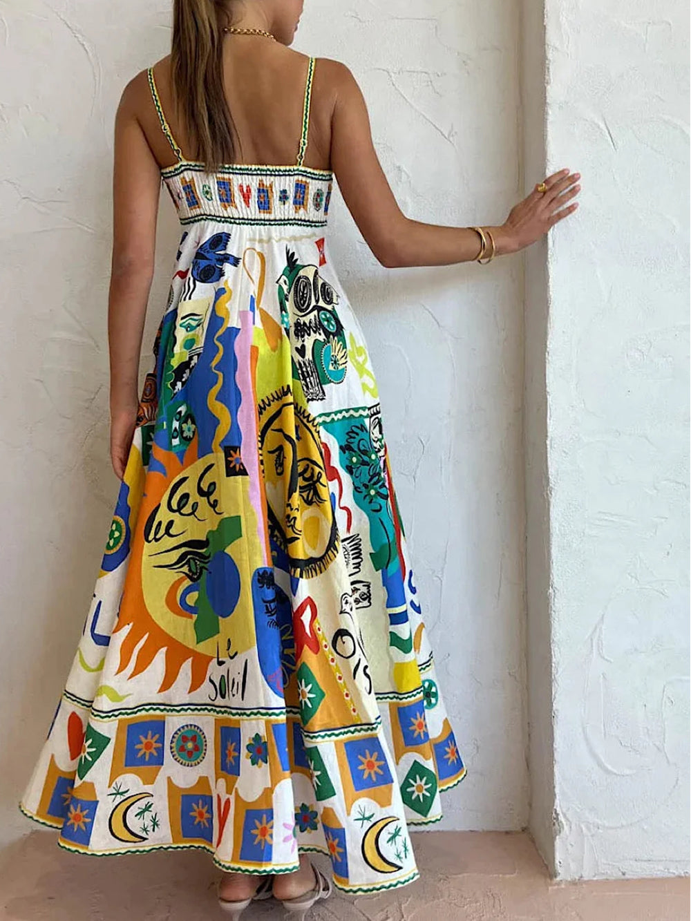 Chic Geometric Graffiti Prints Slip Dress