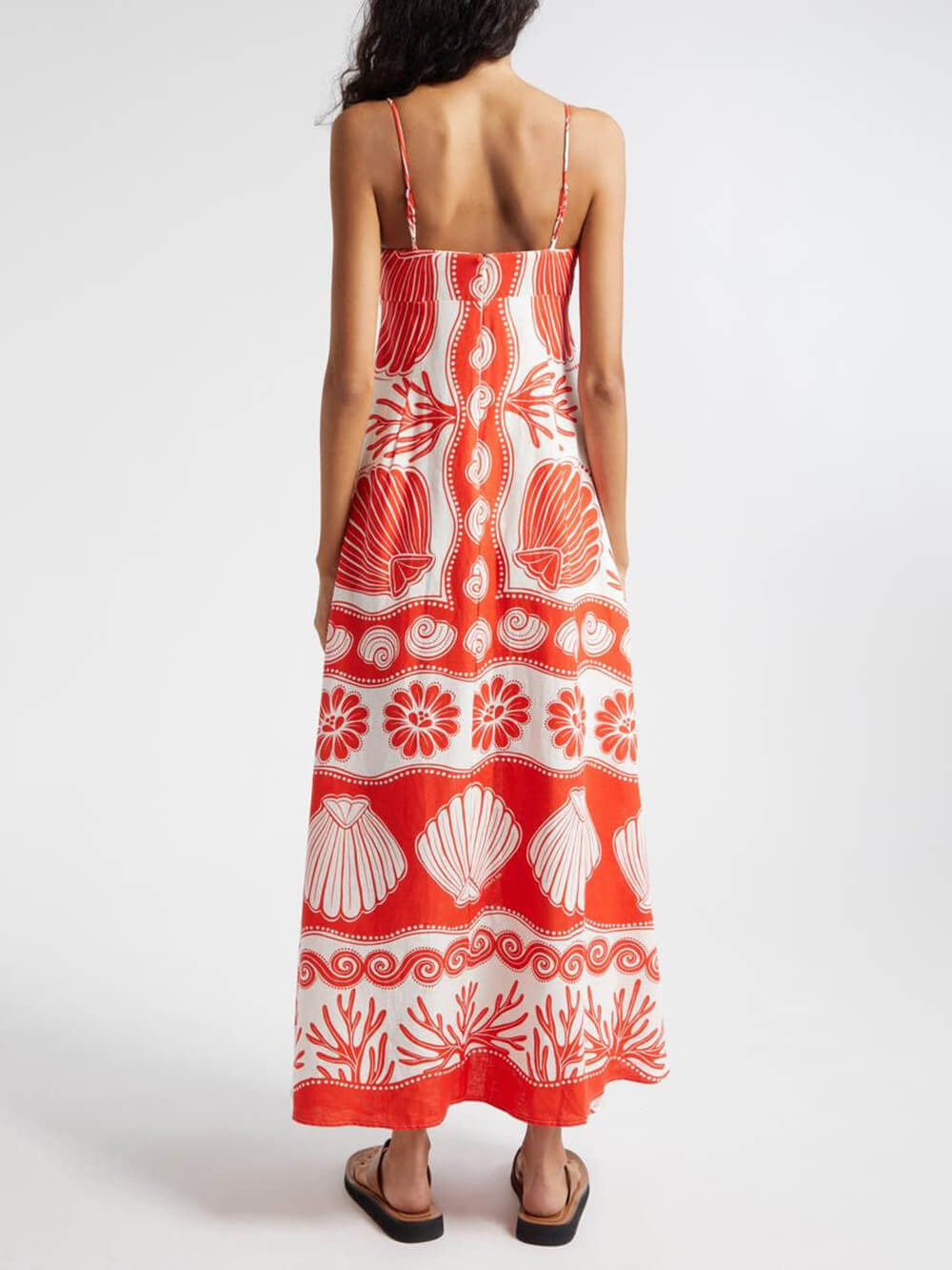 Shell Unique Print Front Lace-Up Loose Maxi Dress