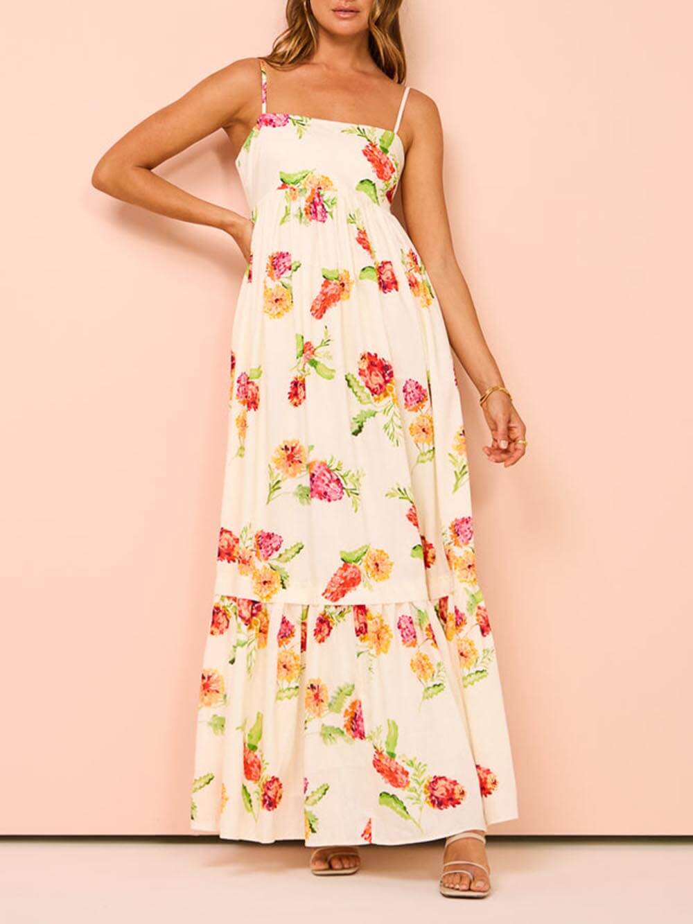 Unique Floral Print Halter Backless Extra Maxi Dress