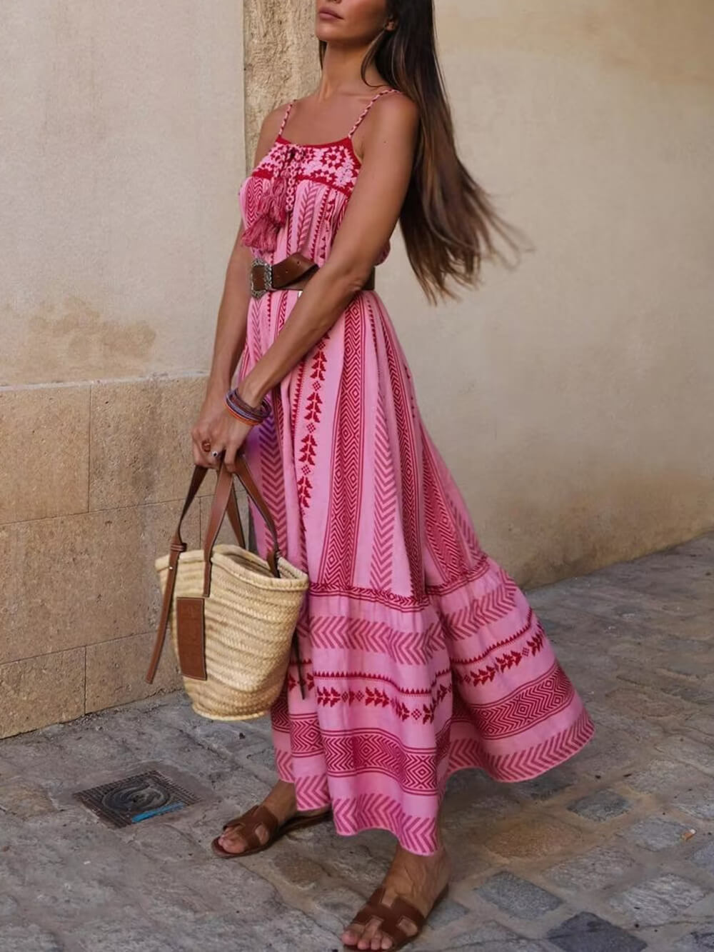 Ethnic Style  Knitted Slip Maxi Dress