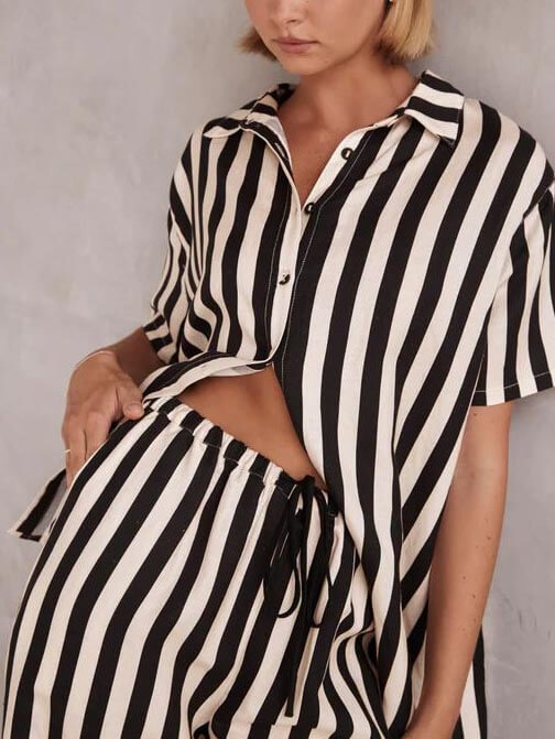 Resort Casual Striped Loose Wide Leg Pants-Set