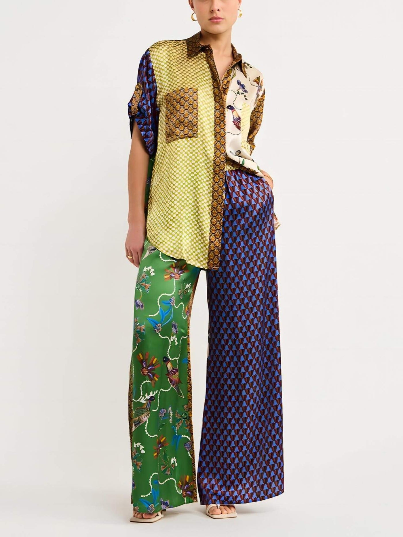 Special Folk Print Loose Wide Leg Pants-Set