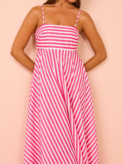 Striped Thin Strappy Midi Dress