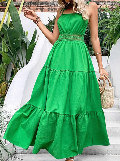 Solid Color Hollow Waist Casual Dress