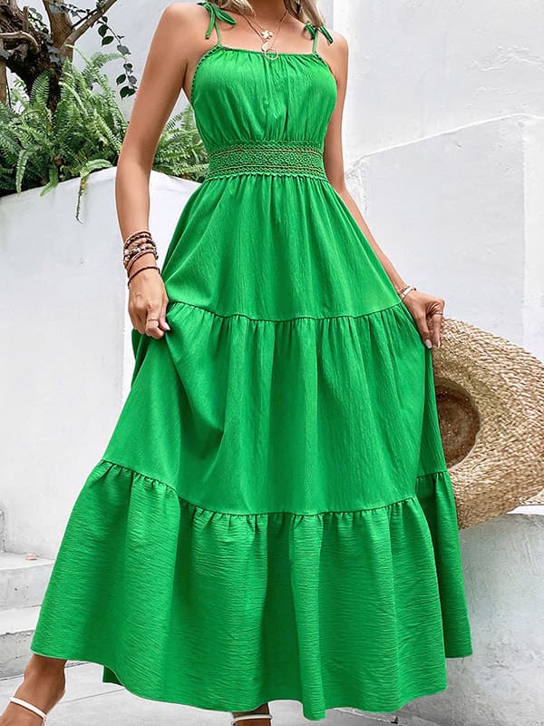 Solid Color Hollow Waist Casual Dress