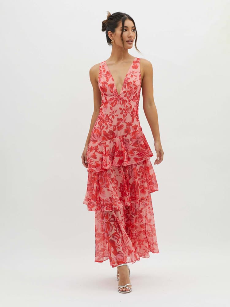 Strappy Back Ruffle Maxi Dress